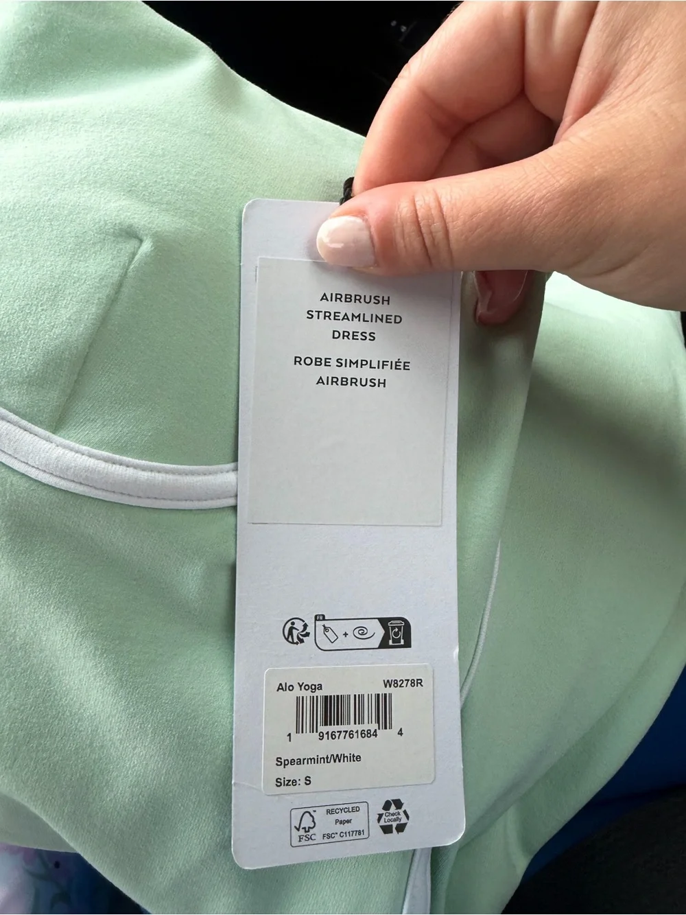 NWT ALO Mint Green Spaghetti Strap Mini Dress with White Piping